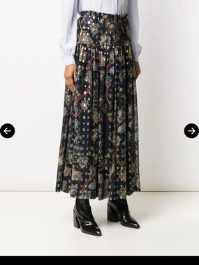 Chloé silk navy blue Maxi Skirt with Metallic Floral Accents 40 not worn